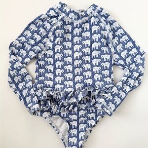 Roller Rabbit Blue and White Elephant Print Swimsuit